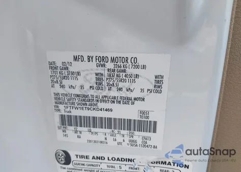 2012 Ford F150 King Ranch from USA, damaged, VIN 1FTFW1ET9CKD41469